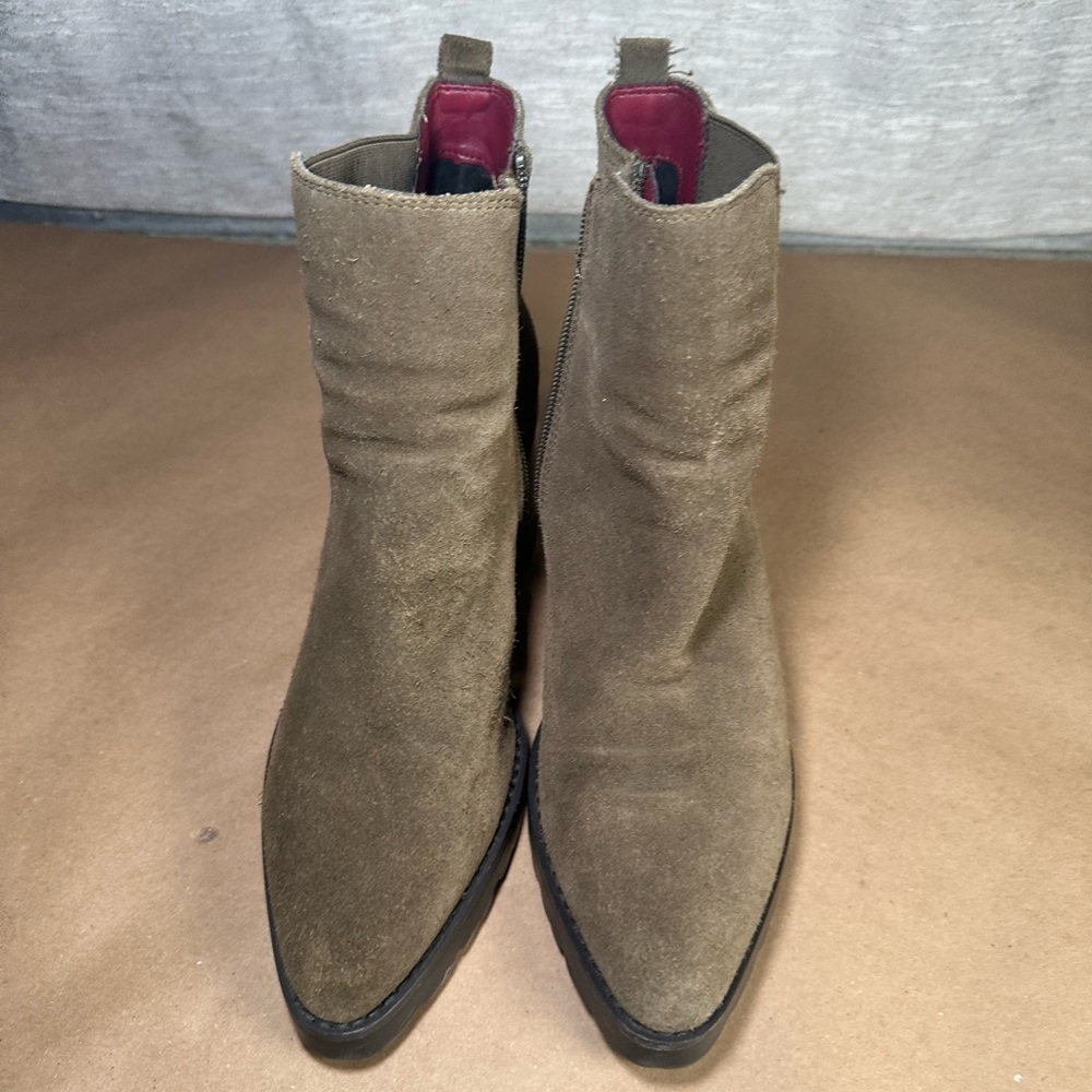 Franco Sarto L-Trent Rugged Chunky Olive Green Leather Chelsea Boots Size 8M - Picture 3 of 11